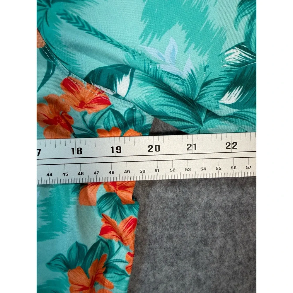 Robert Graham Mens Teal Tropical Palm Floral UPF 50+ Rash Guard Swim Shirt M NEW